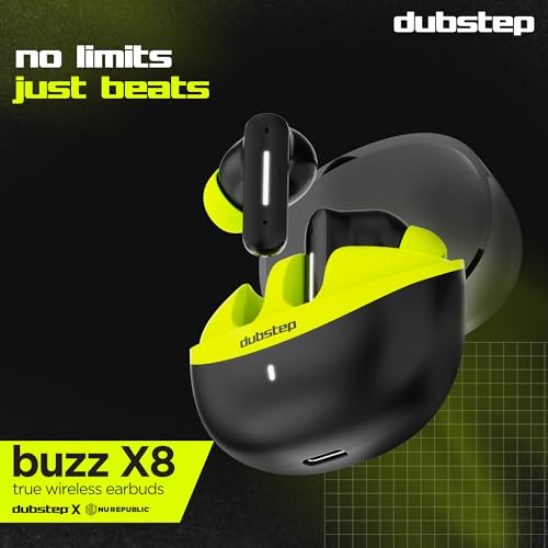 Image of Dubstep Buzz X8 in Ear Wireless Earbuds, 56Hrs Playtime, 13Mm Dynamic Drivers, Xbass Technology, ENC Mics, Type-C Fast Charging (Neon Green)