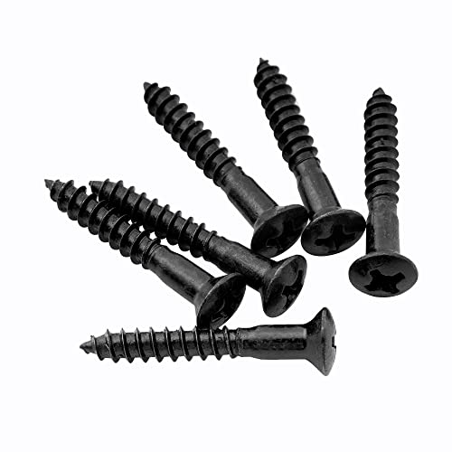 Musiclily Ultra 3.5x25mm Stainless Steel Countersunk Mounting Screws for Electric Guitar Bass Bridge or Strap Button, Black (Set of 6)