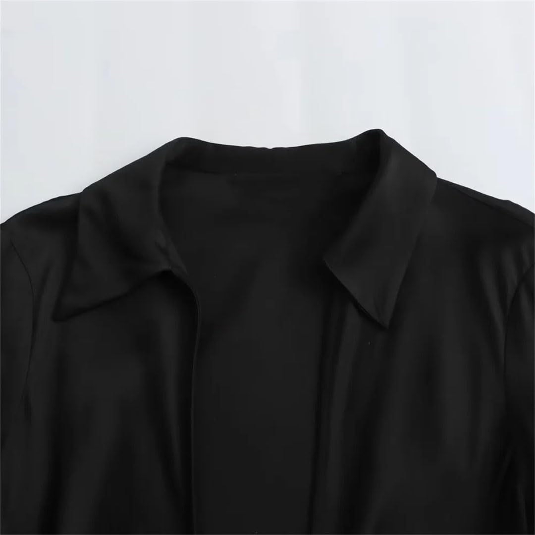 Abbigliamento Donna Primavera Stile Versatile Sottile Arco Decorazione di Seta Raso Texture Tinta Unita