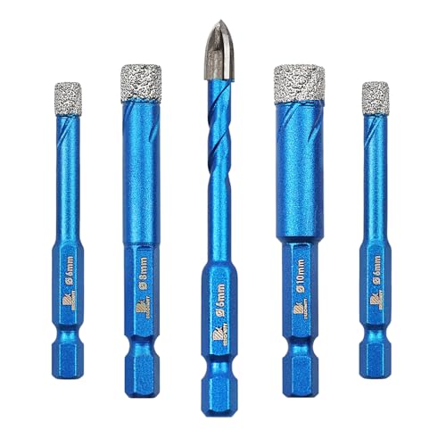 Forets Mèches Diamant Carrelage 6/6/8/10+6mm - BRSCHNITT Foret Céramique pour Porcelaine,Céramique, Granit,Carrelage(5 Pièces)