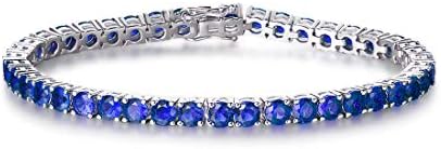 FANCIME Sterling Silver Tennis Bracelet 10Cttw Round Created Sapphire Tennis Bracelet Wedding Bridal Prom September Birthstone Jewelry For Women Girls, Length 7.9 Inch Width 4mm