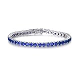FANCIME White Gold Plated September Birthstone Bracelets 925 Sterling Silver Created Sapphire Tennis Bracelet 10CTTW Round Cubic Zirconia Gemstone Charm Fine Jewelry Gift for Women Girls