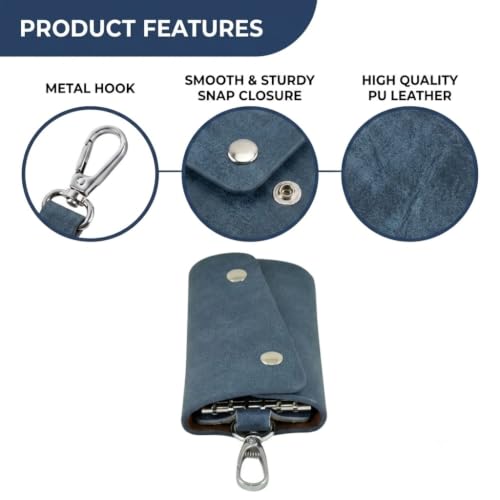 Image of Leather Key Pouch Keychain for Men & Women - Key Holder Wallet with Key Ring | Compact Key Organizer Case for Car Keys, House Keys & Coins | Small Leather Key Wallet Pouch