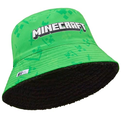 Minecraft Boys Winter Set 614 Yrs 3Pc Beanie Scarf Gloves 2Pc Knit Cap Mitts 1 Pc Bucket Hat|Beanie Gifts for Boys (6-14 Years Green Bucket Hat)