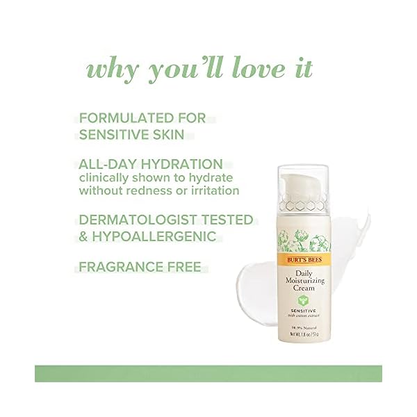 Burt's Bees Calming Day Lotion with Aloe and Rice Milk for Sensitive Skin, 98.8% Natural Origin, 1.8 Fluid Ounces