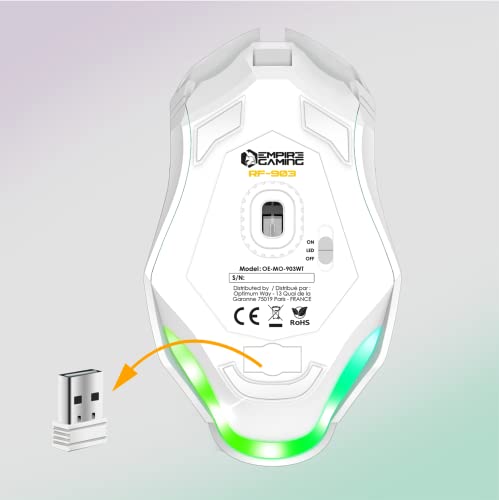 RF903 Mouse da Gioco Gaming Wireless 2.4GHz Ricaricabile - Retroilluminazione LED RGB - Ergonomico - 4800 DPI 500Hz - PS4, PS5, Xbox One/Series, PC e Mac - Bianco - Mouse gaming - Immagine 2
