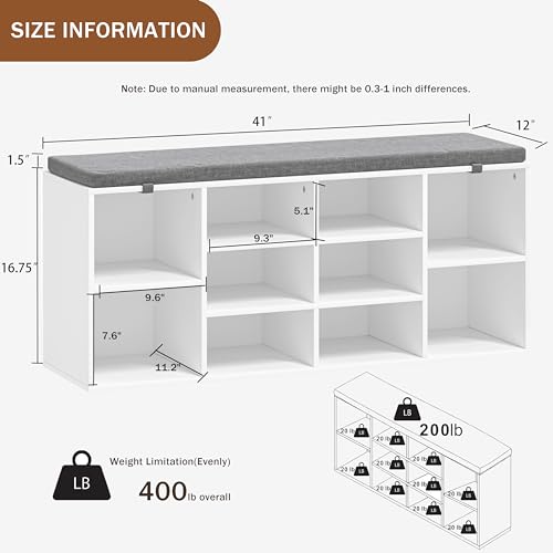 Shoe-Bench-10-Cubbies-Storage-Rack-Bench-with-Removable-Padded-Seat-Space-Saving-Shoe-Shelf-for-Entryway-Living-Room-Hallway-Bedroom Shoe Bench 10 Cubbies Storage Rack Bench with Removable Padded Seat Space Saving Shoe Shelf for Entryway Living Room Hallway Bedroom