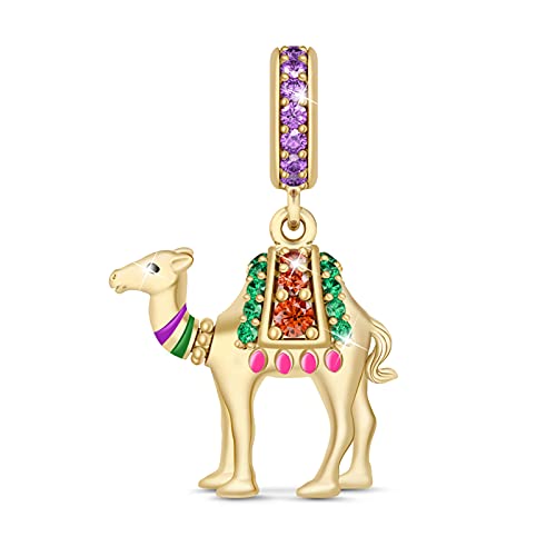 GNOCE Camel Charm Gold Plated 925 Sterling Silver Ship of the Desert Pendant Bead fit for Bracelet/Necklace Luck Charms Women Gift
