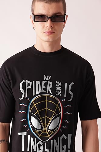 Image of Unisex 100% Cotton Superhero Graphic Printed Drop Shoulder Oversized Fit T-Shirt for Men and Women