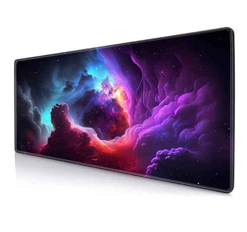 Image of IMAYONDIA Purple Blue Galaxy Nebula Desk Pad Mat, Universe Space Large Mouse Pad for Desk, Long Mousepad for Desktop, Game, Office, Computer Accessories, 31.5x11.8 Inch- Abstract Glowing Galaxy