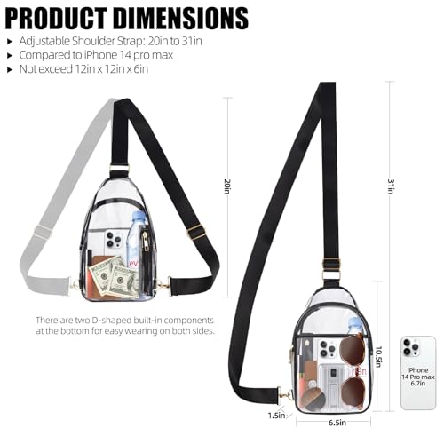 Clear Bag for Stadium Events, Clear Crossbody Bags for Women Men with Adjustable Strap for Sport Concert3