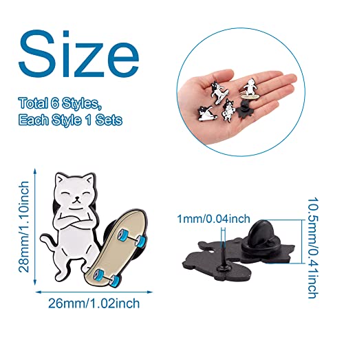 Image of Cheriswelry 6Pcs Cat Dog with Skateboarding Enamel Pins Pet with Skateboarding Lapel Pins Cute Animal Brooch Pins 27-30.5mm for Clothes Bags Backpack Hats Decoration