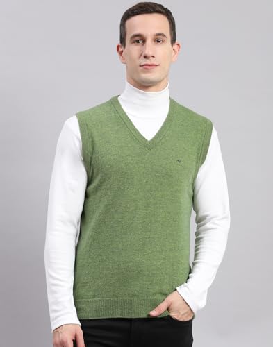 Image of Monte Carlo Off White Solid V Neck Sweater | Warm Woolen Pullover for Men | Soft Comfortable Knitted Winter Wear Sweater for Men's