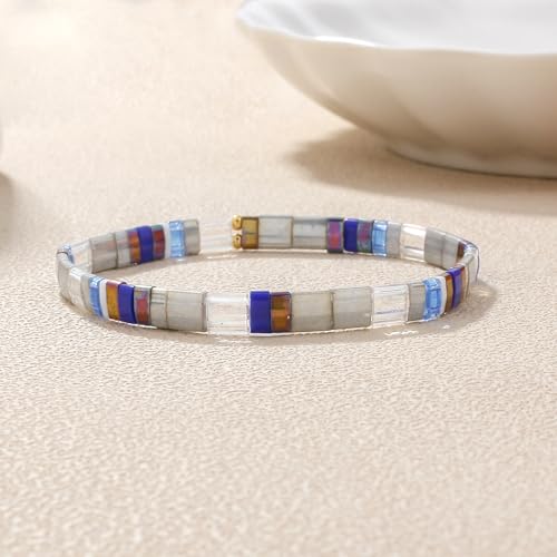 Image of KELITCH Women Stretch Bracelets Pearl Charms Tila Shell Beaded Friendship Bracelet