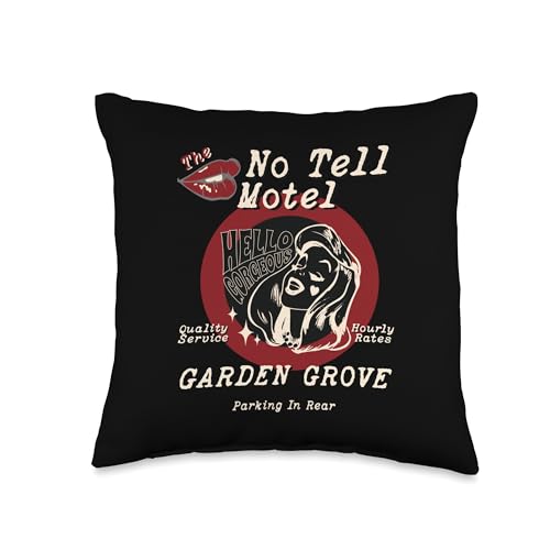 GARDEN-GROVE Gorgeous No Tell Motel Hello Hourly Rates Hotel Throw Pillow, 16x16, Multicolor