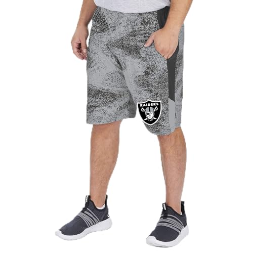 Zubaz NFL Men's LAS Vegas Raiders Black/Gray Static Short W/Solid Side Panels MD