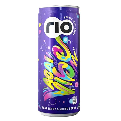 Image of Rio Acai Berry Vibe Bubbly Fruit Drink Can | Soft Drink | Exotic Fruit Juice + Fizz | Rich in Vitamin C and Honey | Pack of 24 | 250 ml