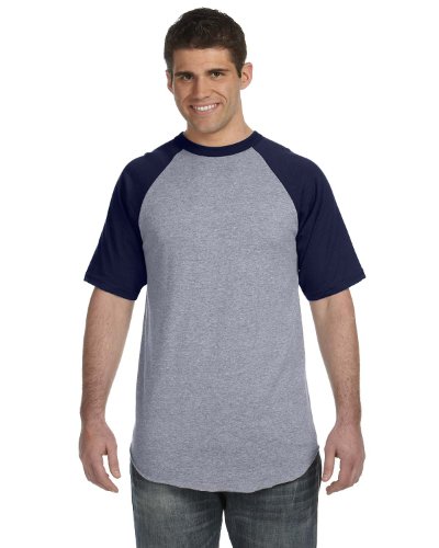 Augusta Sportswear Short Sleeve Baseball Jersey, Medium, Athletic Heather/Navy