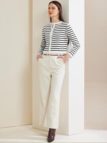 Image of Allegra K Striped Cardigan Sweater for Women's Long Sleeve Button Down Crewneck Trendy Knit Cardigans