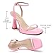 Reitoye Pink Heels for Women Ankle Strap Platform Heeled Sandals Square Open Toe Chunky High Heels Block Heels Size 9