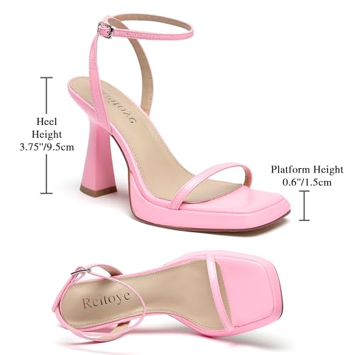Image of Reitoye Strappy Heels for Women Platform Chunky Square Toe Heeled Sandals | Women's Heeled Sandals,Block High Heel,Adjustable Ankle Strap,All-Day Comfort Non-slip Sole,Party,Wedding,Prom Heels Shoes