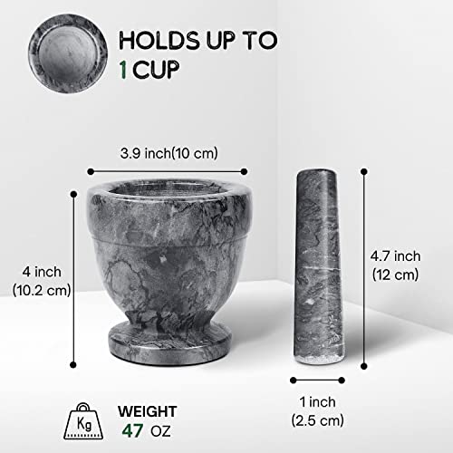 Flexzion Mortar And Pestle Set, Black - Solid 4 Inch Heavy Granite Molcajete Stone Grinder Crusher Bowl For Guacamole, Herbs, Spices, Garlic, Medicine Pills, Grain, Kitchen, Cooking #TOP4