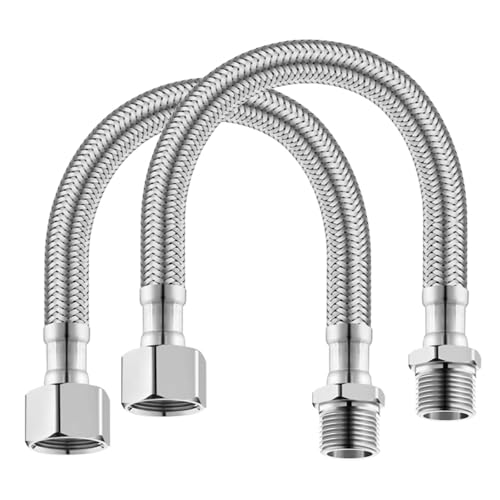 2 Pièces Tuyaux de Raccordement Flexibles Robinets, Tressé Acier Inoxydable Rallonge Lavabo Tubes, pour Salle de Bains Robinets de Toilettes (Filetage extérieur 3 points Filetage intérieur 4 points)