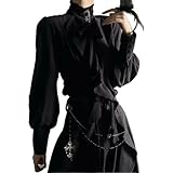 Ouji Fashion Shirts Victorian Blouses Vkei Clothes Retro Gothic Medieval Renaissance Tops Goth Visual Kei Outfit (Black,Medium)
