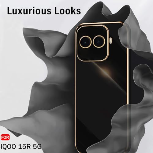 Image of TheGiftKart Luxurious Golden-Plated Back Cover Case for iQOO 15R 5G | Raised Lips for Camera & Screen Protection | Shockproof Design | Stylish Back Cover Case for iQOO 15R 5G (TPU, Black)