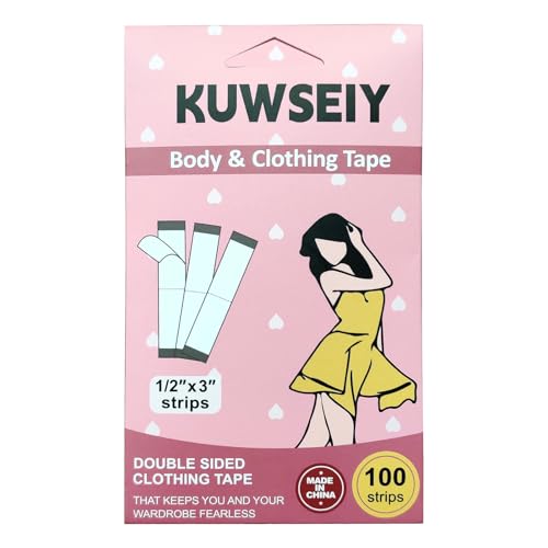 100 Strips Double-Sided Tape for Fashion, Tape for Clothes, Waterproof Fashion Clothing Tape, Fabric Tape to Skin, Strong Adhesive Body Tape, Invisible and Clear Tape for All Skin Shades, Transparent