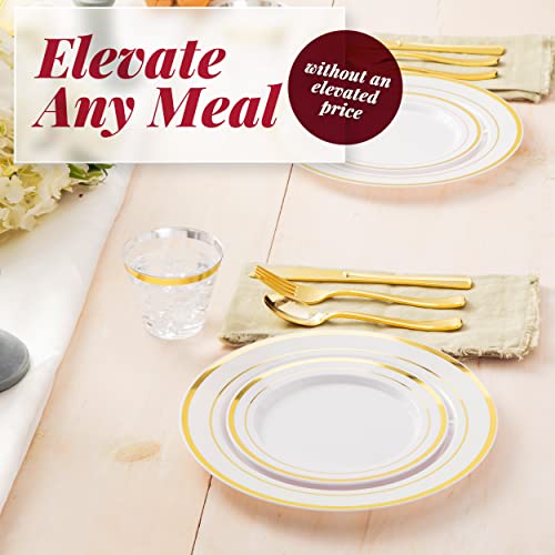 600 Piece Gold Dinnerware Party Set (100 Guest), 100 Dinner Plastic Plates, 100 Salad Gold Plates, 100 Gold Plastic Silverware Set, 100 Gold Plastic Cups Disposable Party Pack Wedding Birthday Parties #TOP3