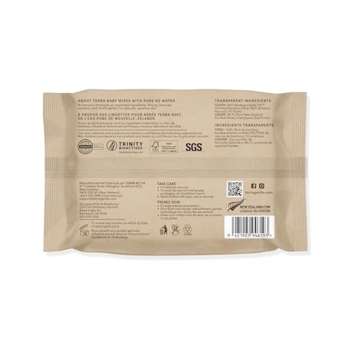 Image of Terra Bamboo Baby Wipes TRAVEL PACK: Pure, 99.7% Pure New Zealand Water, 100% Biodegradable Bamboo Fiber, 0% Plastic, Unscented Baby Wipes for Sensitive Skin, 1 TRAVEL PACK of 120 Wipes