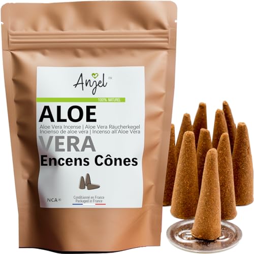 10 Conos de Incienso con Aroma a Aloe Vera – Incienso 100% Natural de relajación meditación purificación + Quemador de Incienso Disponible – NCA