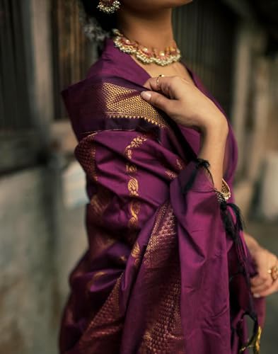 Image of SIRIL Women's Banarasi Kanjivaram Soft Silk Jacquard Saree with Unstitched Blouse Piece