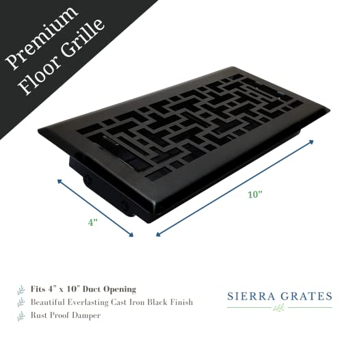 Sierra Grates 4" x 10" Oriental Design Floor Register in Cast Iron Black Finish with Air Filter - Vent Covers for Home Floor- Decorative Air Vent Covers- 4” x 10” (Duct Opening) - Case of 5 by Sierra Grates - Used condition - Image 3