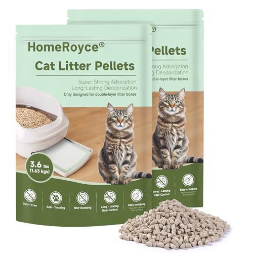 HomeRoyce Cat Litter Pellets Exclusively for Double Layer Cat Litter Box Super Odor Control Zeolite Litter Non Clumping Cat Litter Low-Tracking Low Consumption Unscented (3.6lb x 2)