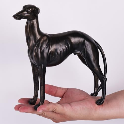 Estatua decorativa de perro lebrel en resina con acabado bronce miniatura 6