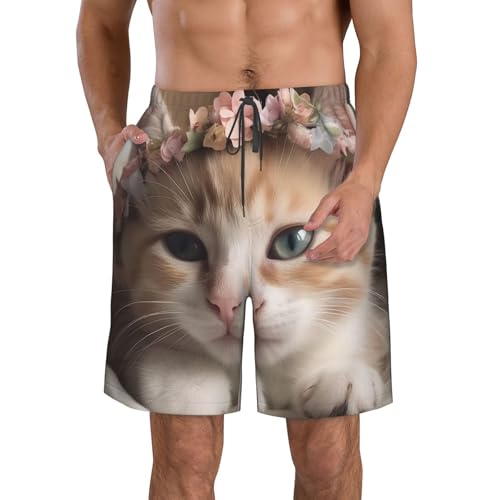 Men's Swim Trunks Quick Dry Board Shorts Mens Bathing Suit Swimsuits Sweet Animals Cute cat Beach Shorts with Pockets