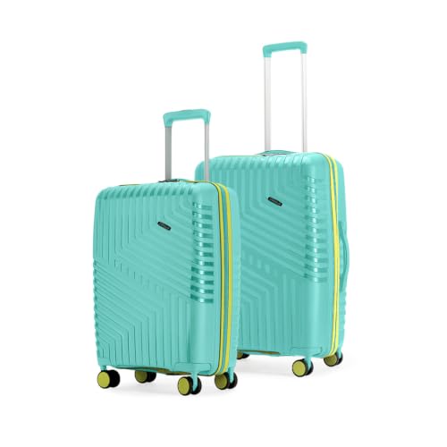 Image of Core Set of 2 Trolley Bags Cabin + Medium Polypropylene Hard Suitcase, 8 Spinner Wheels, Recessed Number Lock, Lightweight Luggage for Men & Women Aegean Blue /Meadow Yellow