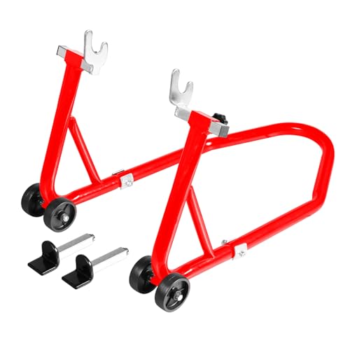 Motorcycle Stand Front and Rear Swingarm Spool Paddock Stand, 500Lbs Capacity Combo Wheel Lift Stand for Sport Bike, Fit for Yamaha Honda Kawasaki Red