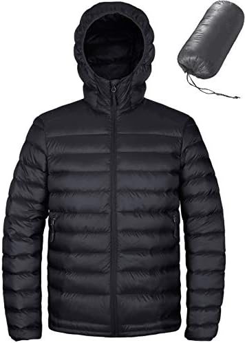 Men’s Water Resistant Packable Down Jacket Hooded Lightweight Insulated Winter Puffer Coat Outerwear