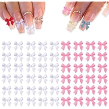 200 Pcs Bow Nail Charms Colorful 3D Bowknot Nail Art Accessories for Acrylic Nails Cute Resin Butterfly DIY Manicure Decoration Tips, Nail Art CraftsWhite Pink