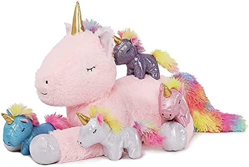 MorisMos Unicorn Plush Toy Set for Kids,Unicorn Mommy with 4 Colours Baby Unicorns,Unique Stuffed Unicorns Gifts for Children Pink 24 Inches