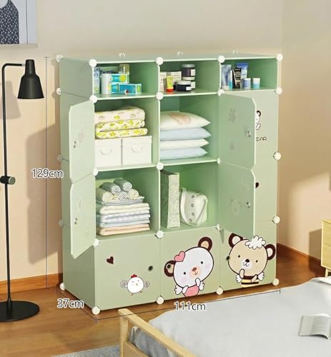 Image of Sunderlook Plastic Wardrobe for Kids Clothes - Professional Collapsible Wardrobe, Easy to Use Foldable Almirah, Plastic Cupboard for Kids for Home (Green-Z4, 9 Door)