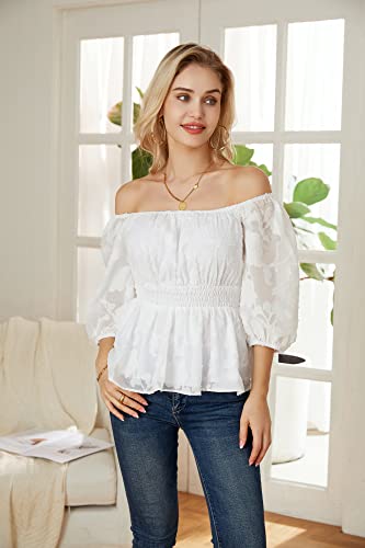 Black Peplum Tops Plus Size Smocked Top Ruffle Puff Sleeve Square Neck Babydoll Shirts Chiffon Blouses White 2Xl #TOP4