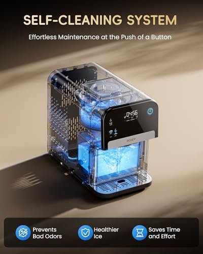 ecozy Nugget Ice Maker Dispenser, Smart 2-in-1 Pebble Ice Machine Countertop & Water Dispenser with App Control, Self-Cleaning, Auto Lighting, TDS Monitor, Measured Dispensing, 33Lbs/Day