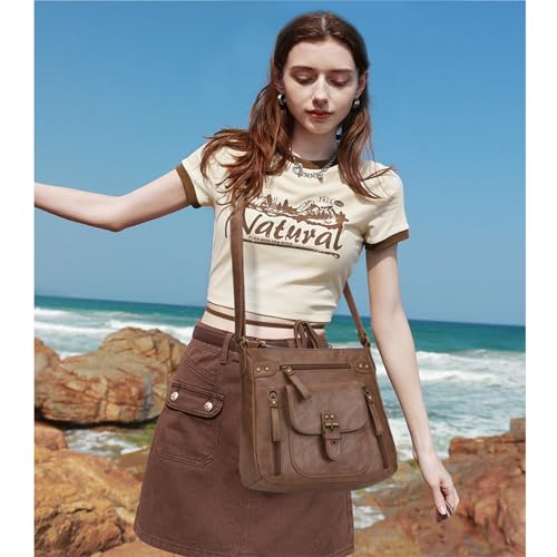 Image of Crossbody Bags for Women Medium PU Leather Multi Pocket Shoulder Purses