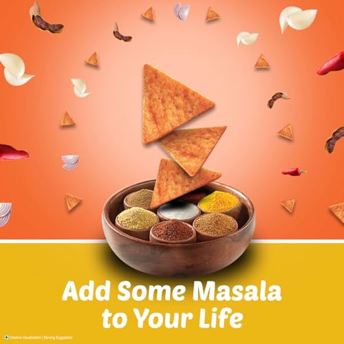 Bingo! Mad Angles Mmmmm Masala | Spicy Masala Flavour | Crunchy Corn-Based Triangle Chips | Tasty Snack for Every Mood, 64g