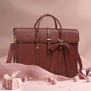 MOSISO Laptop Bag for Women, 15-15.6 inch PU Leather Laptop Shoulder Bags Convertible Backpack, 16 inch Messenger Bags Casual Handbag Work Briefcase Travel Computer Bag with Bowknot, Brown