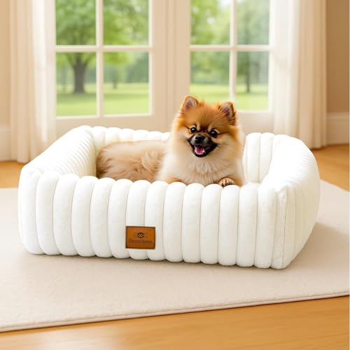 CareCooo Morbida cuccia per cani di piccola e media taglia, lavabile e rimovibile, rettangolare e antiscivolo, morbida cuccia per cani (bianco, S (50 x 48 x 15 cm)